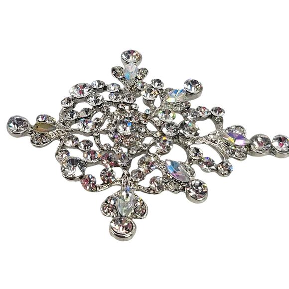 Crystal Rhinestone Snowflake Brooch Pin Large 3.5" READ Description Silver Tone - Picture 12 of 16